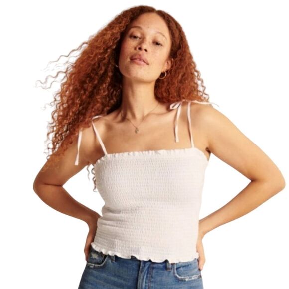 Abercrombie💗Cotton white Smocked top - Picture 1 of 5